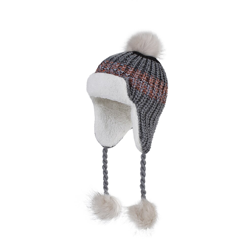 Baby vinter pompon hue strik børne hue til drenge og piger med fleece foring bomber caps til børn: Sort / M 1-2y