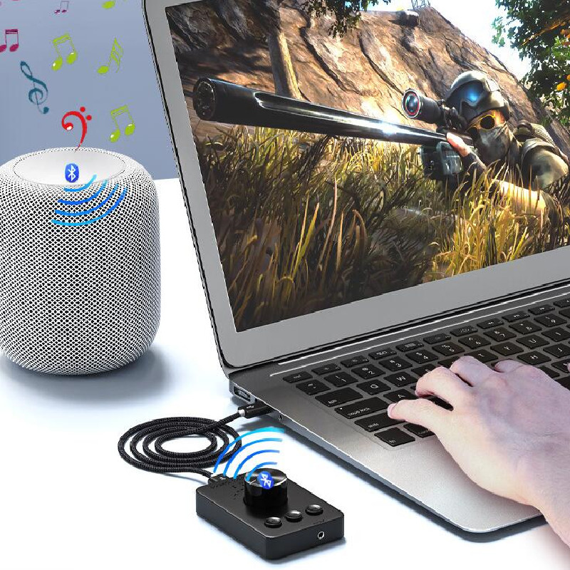 3- modes usb adapter external sound card bluetooth multimedia pc speakers with computer audio volume control knob controller
