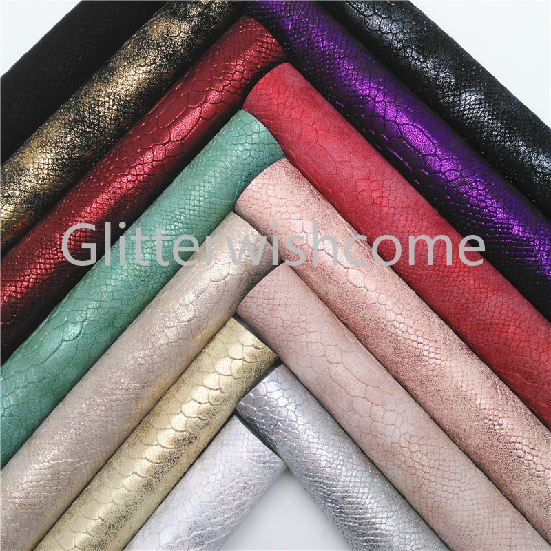 Glitterwishcome 21X29CM A4 Size Metallic Snake Faux Leer Stof, Synthetisch Leer Stof Lakens, PU Leer voor Bows, GM496A