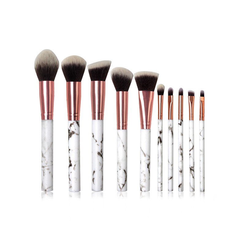 Dinorag 10Pcs Marmer Make-Up Borstel Met Houder Rose Gold Make Up Borstels Synthetische Make-Up Kwasten Set Professionele Met Zak: Opp plastic