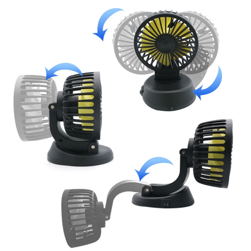 Electric Car Fan 3 Speed Dual Head Car Auto Cooling Air Circulator Fan for van Suv Rv Boat Auto Vehicles Summer