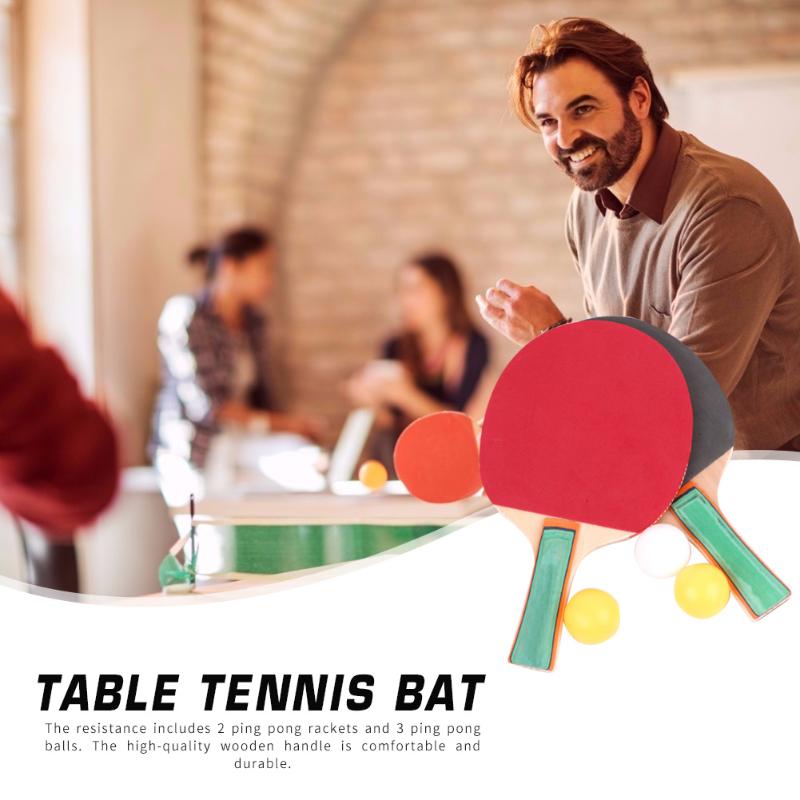 1 Pair Table Tennis Racket Ping Pong Paddle Bat with 3 Training Balls Set for Beginner Kids Adults Students Exercise