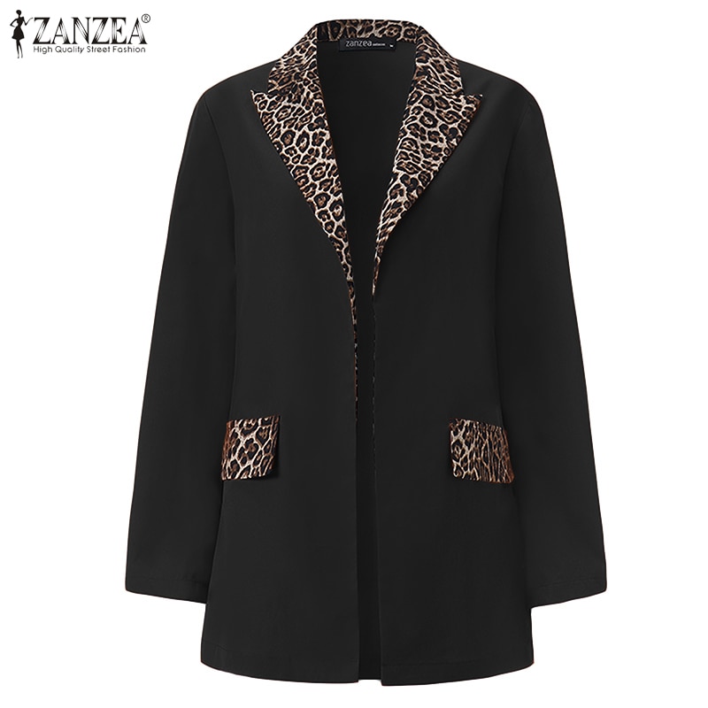 ZANZEA Patchwork Leopard Blazer Frauen lässig Revers Nacken Blazer Verdicken Langarm Mantel Jacken Outwear Plus Größe
