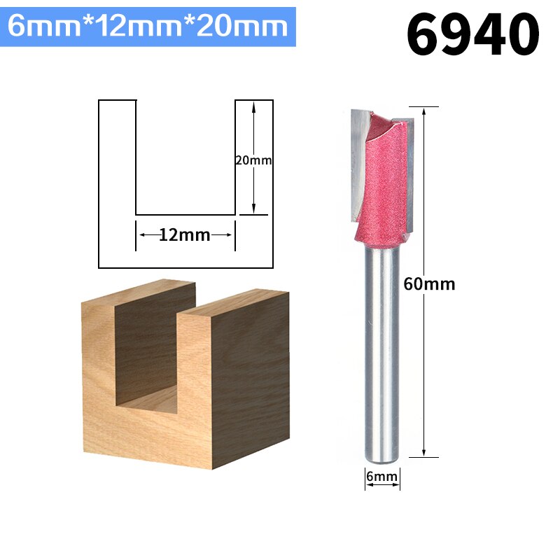Huhao 1 stk fræser til træ 6mm 8mm 10mm 12mm industrielt lige bor træbearbejdningsværktøj wolfram endefræser: 6mm x 12mm x 20mm
