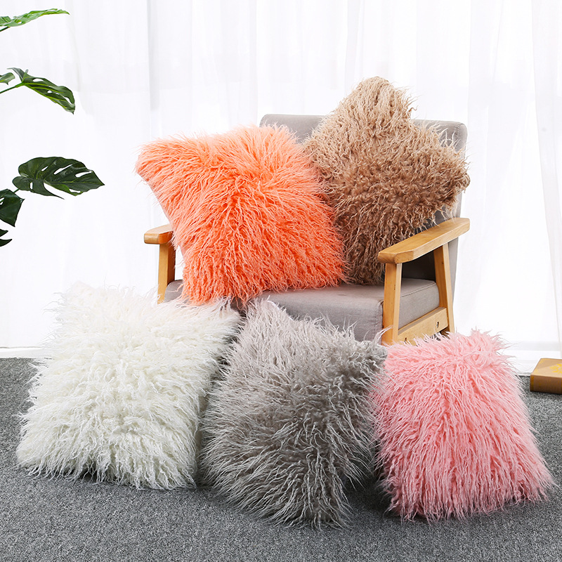 Nordic Plush Cushion Cover Orange Pink Fluffy Pillow Case Ins Sofa Bed Fur Pillow Cushion Covers Princess Room Throw Pillowcases