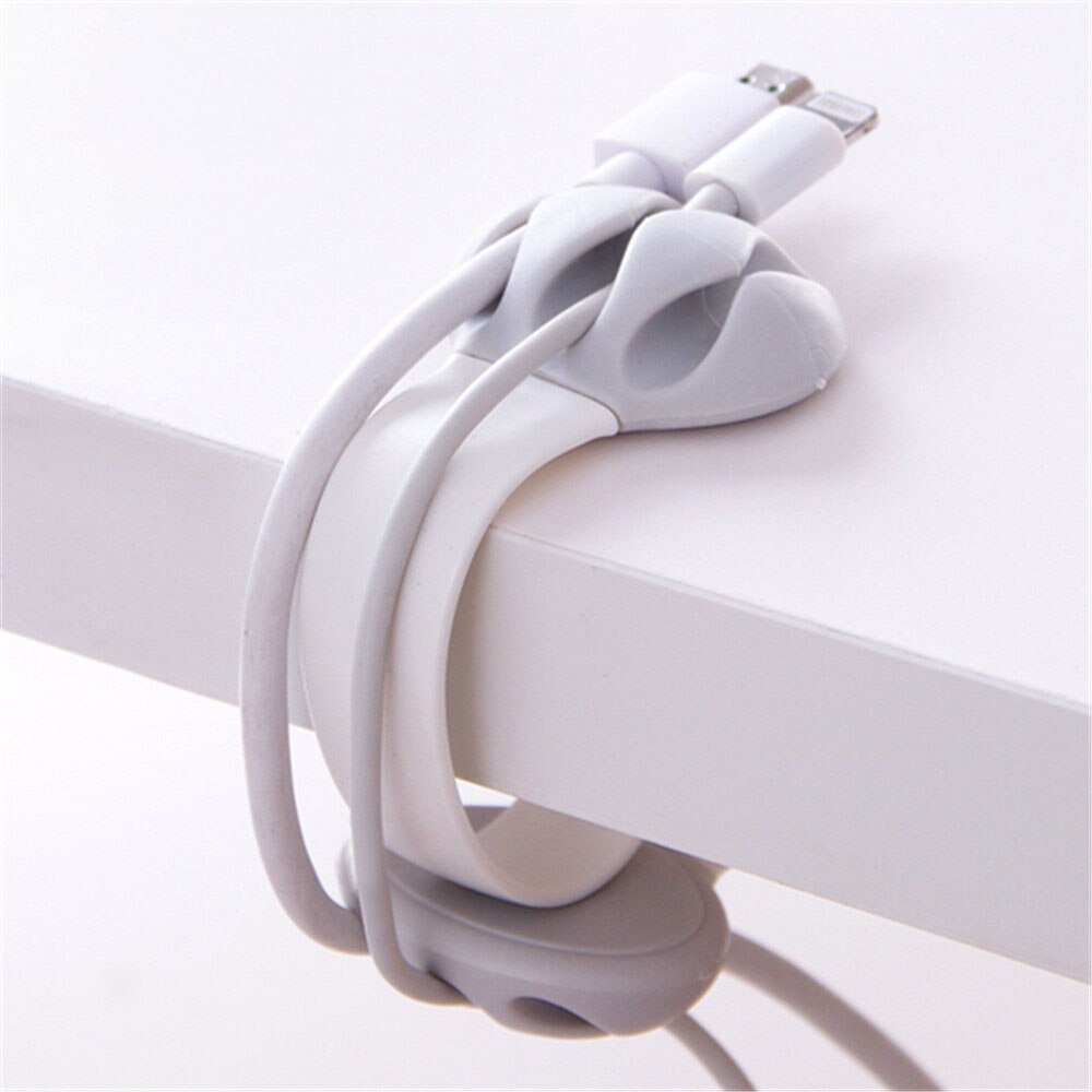 1 ud. Bonito enrollador de cables de silicona organizador de cables de Color sólido para escritorio de oficina soporte de cables enrollados línea fijador escritorio Set suministros: white