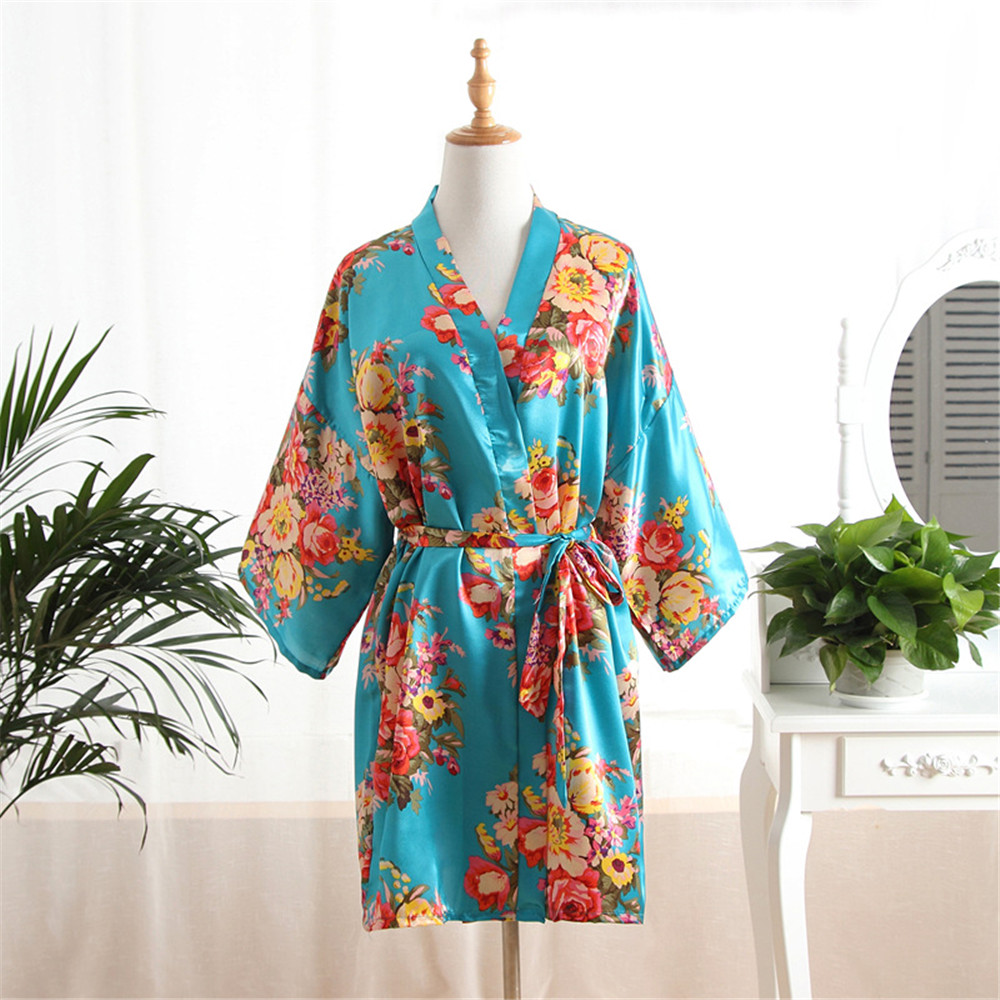 Vrouwen Badjas Sexy Losse Bruiloft Gewaad Casual Lounge Nachtkleding Kimono Print Pioen V-hals Mini Home Kleding: Donkergrijs