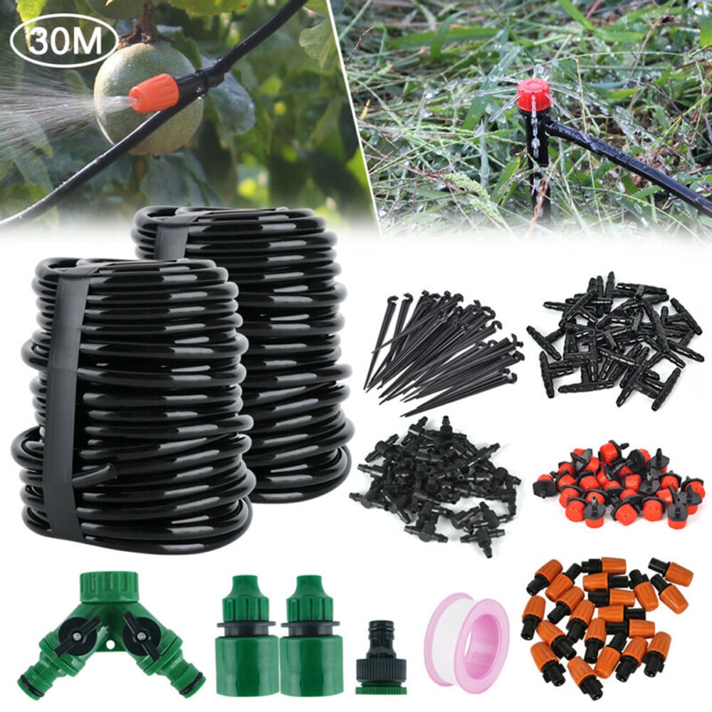 100ft 2x15m Auto Adjustable Drip Irrigation Set System Kit Timer Micro Sprinkler Garden Potted Plant Watering Tool Sets