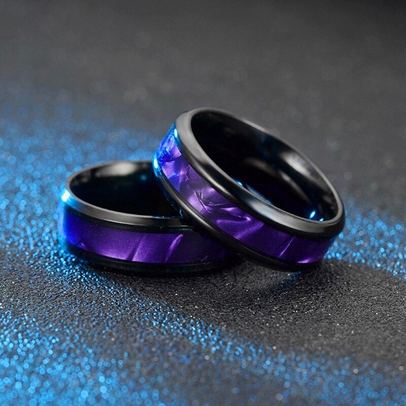 Purple Shell Pattern Black Stainless Steel Ring For Men Wedding Party Jewelry In Stock