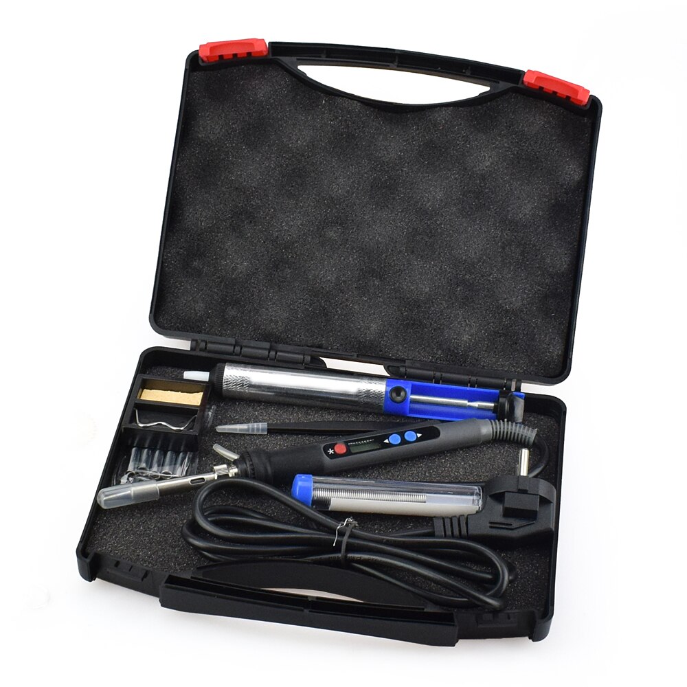 NEWACALOX EU/US 90W Lead-Free Soldering Iron Kit Digital Temperature Adjustable Welding Rework Station Tweezers with Tool Box