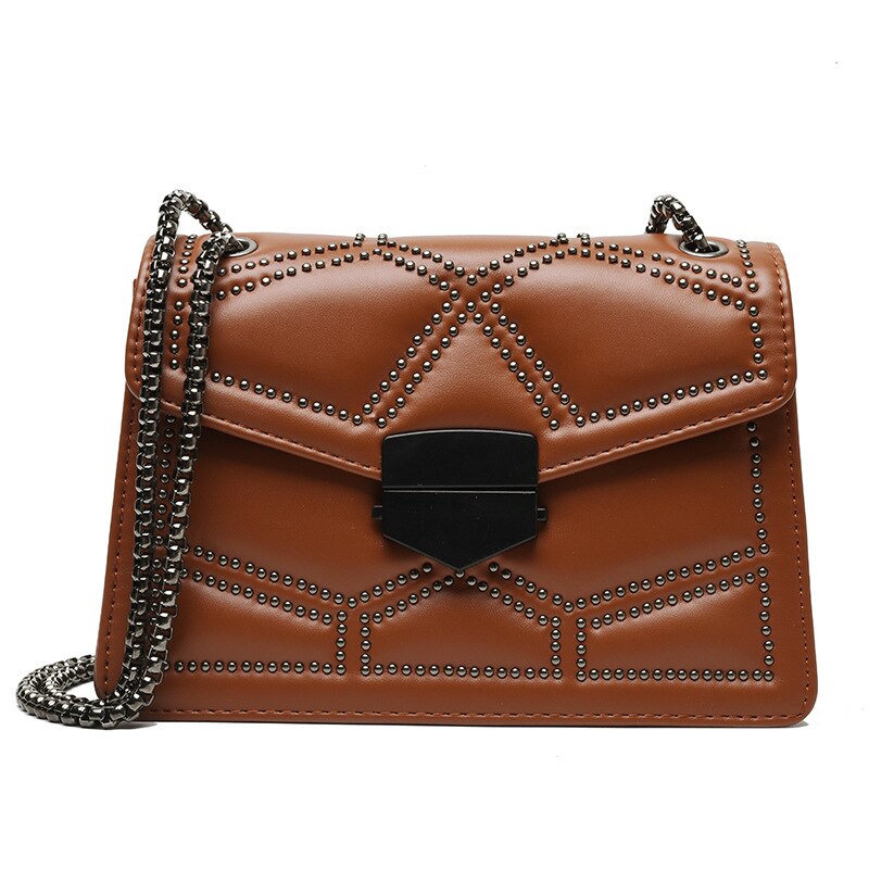 Vintage Small Rivet Flap Chain Shoulder Messenger Crossbody Bags Women Handbags Ladies Clutch Casual Totes Female Purse: Auburn