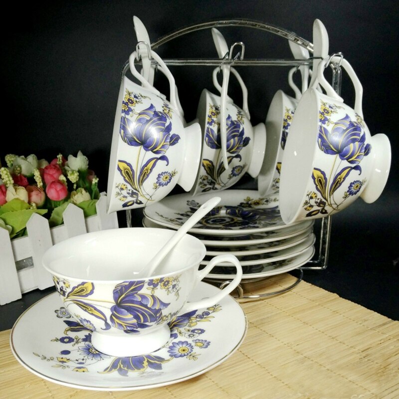 Silverplätering kaffekopp häll kopp tallrik rack kan hänga mest 6 koppar och fat metall hållare