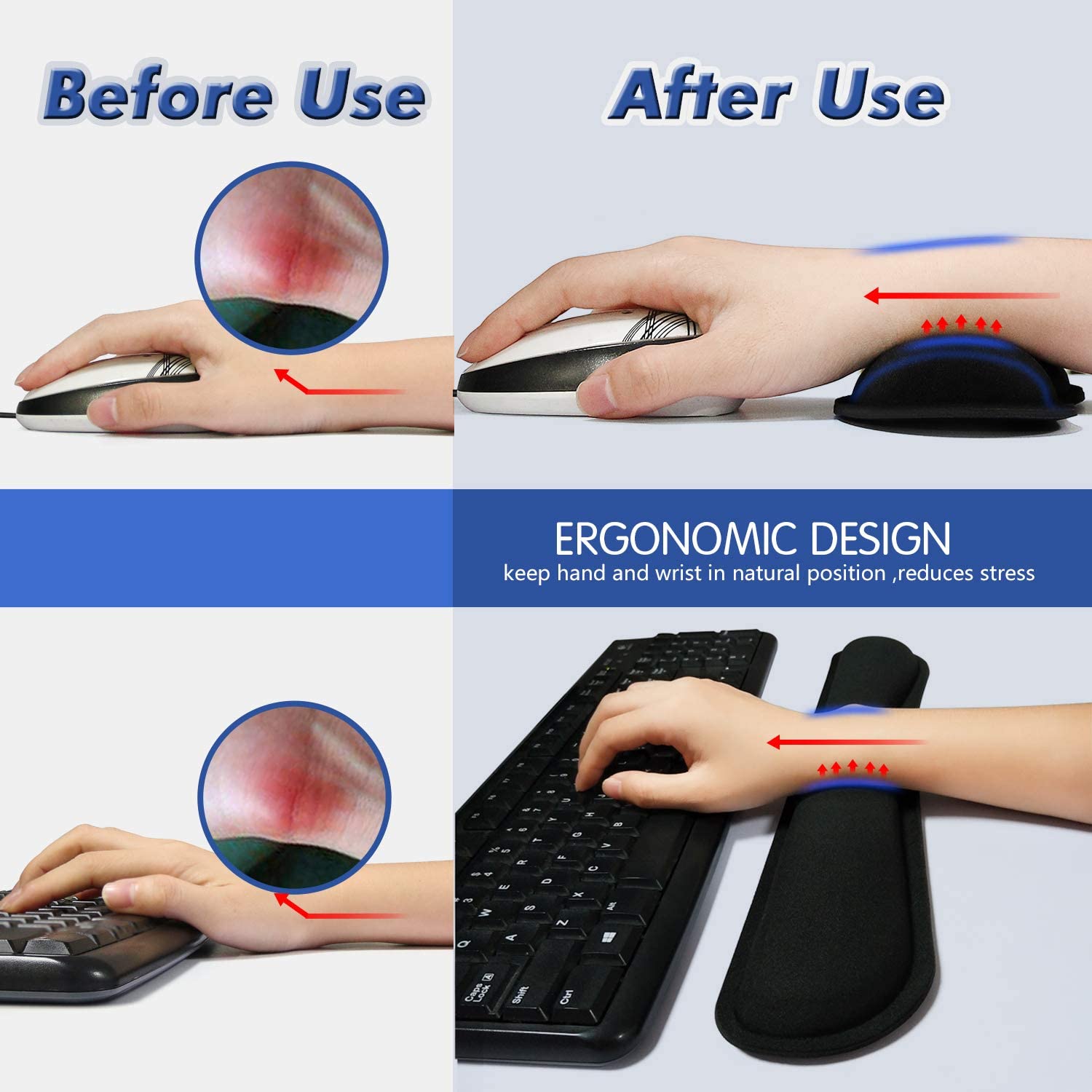 Almohadilla de reposamuñecas para teclado mecánico, juego de almohadillas de espuma viscoelástica para Reposabrazos de ordenador de oficina y portátil