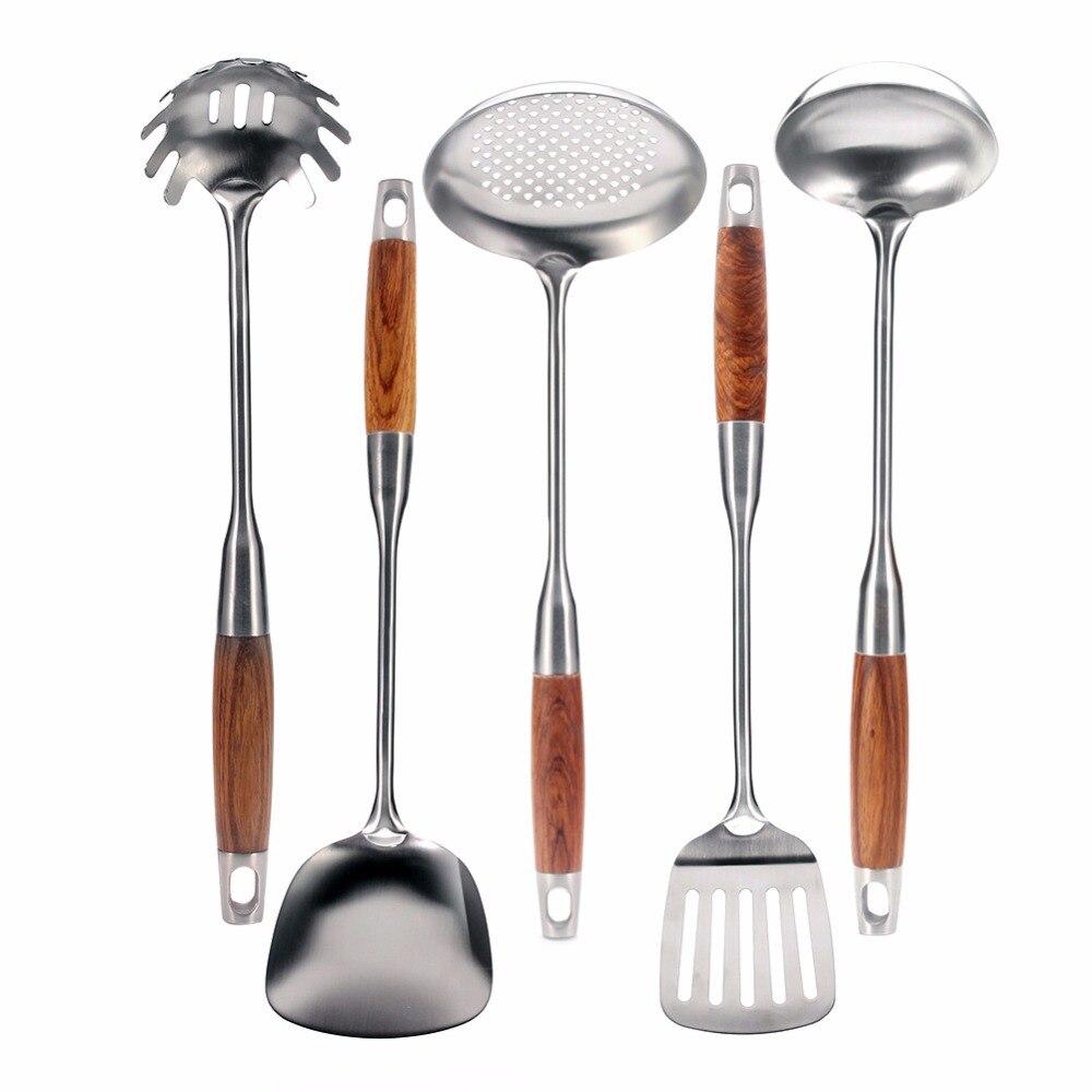 Rosewood Handle Wok Spatula Slotted Turner 304 Stainless Steel Utensil Set Kitchen Cooking Tools cocina utensilio