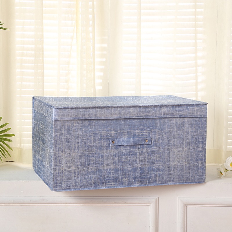 5 tailles boîtes de rangement avec couvercles Polyester tissu clair paniers de rangement conteneurs bacs avec organisateur de couverture: 40X30X25cm / Bleu