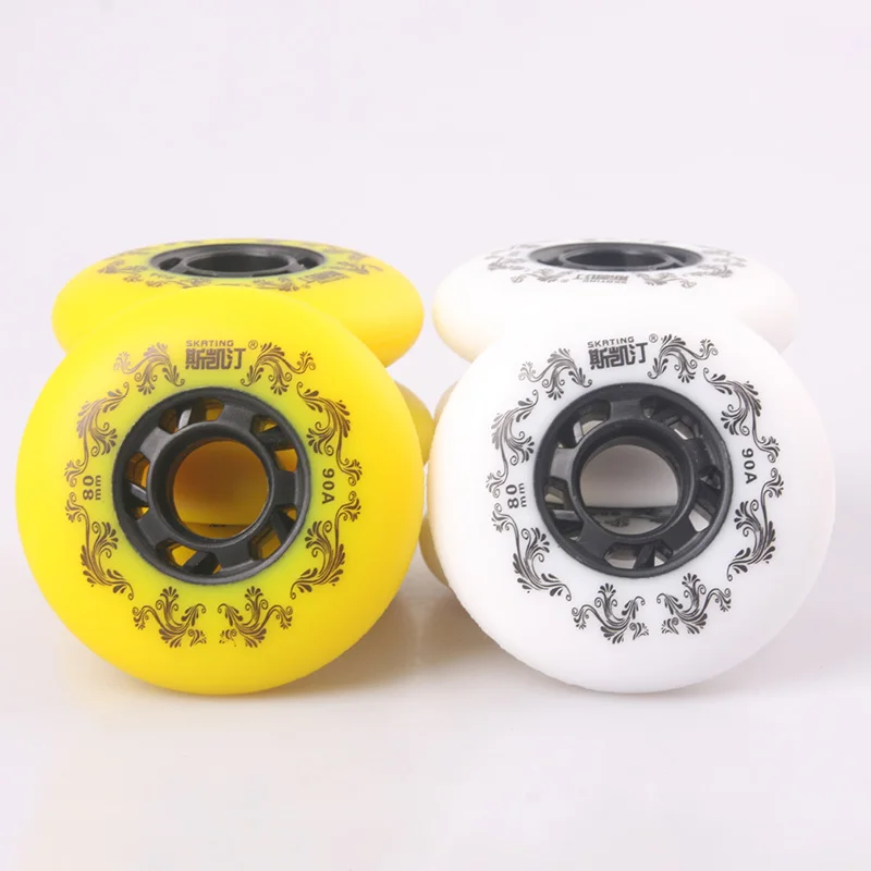 8 Pcs Terwijl/Geel Inline Rolschaats Wiel 90A Freestyle Scroll Duurzaam Wielen 72 76 80 Mm Roller Skate wielen Voor Roller Skate