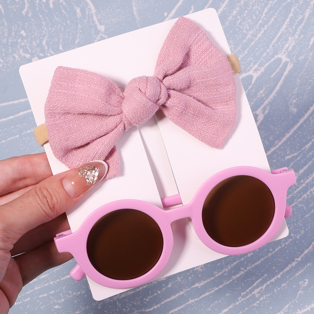 Conjunto de 2/3 uds. De lazos para bebé, diadema de dibujos animados, gafas de sol, accesorios de fotografía de playa para niñas, cintas para el pelo para niños pequeños, accesorios para el cabello para niños: Champán