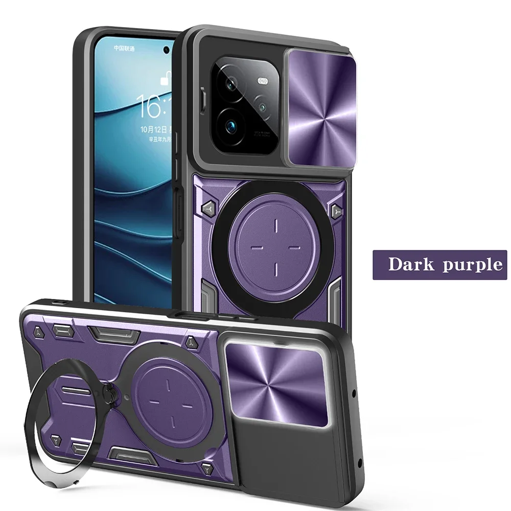 Funda con soporte para cámara deslizante para Realme GT 7 Pro, Funda protectora con soporte magnético para Realme GT7 Pro, Capa de teléfono a prueba de golpes: Castaño