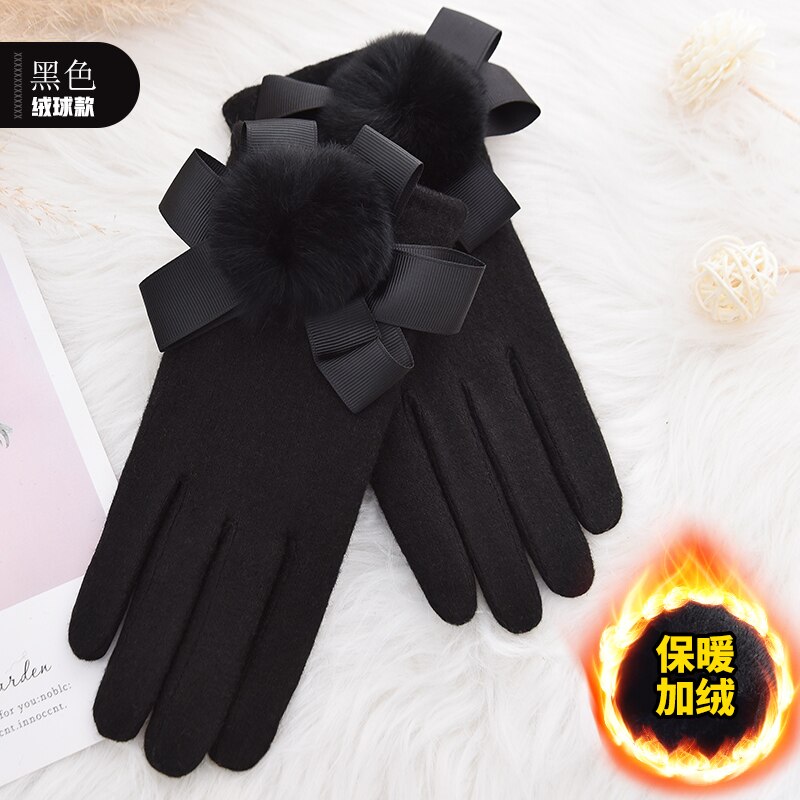 Woodpecker cashmere gloves lady cute plush thicker warm drive ride touch screen wool gloves: Watermelon red
