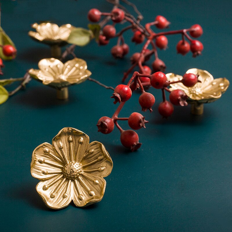Bloemvorm/Massief Messing Goud Meubels Handgrepen Deurknoppen En Handgrepen Voor Kast Keuken Kast Lade Trekt