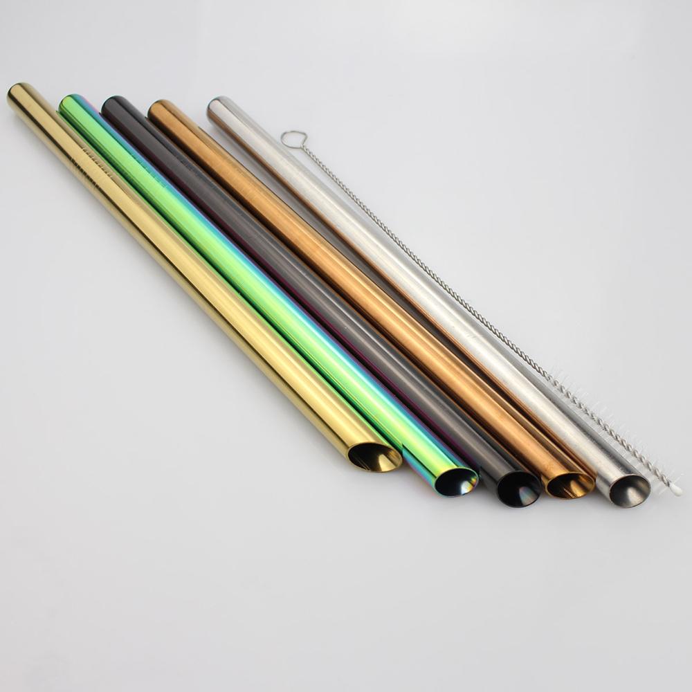 2 stücke Wiederverwendbare Breiten Metall Trinkhalme 12mm Gerade Getränke Stroh mit Reinigung Pinsel Trinken Perle Milchshake blasiert Tee stroh