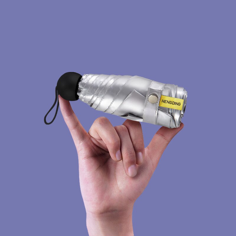 Mini sombrilla plegable para mujer, protección solar Anti-UV UPF50 + paraguas de bolsillo con pegamento de titanio plata