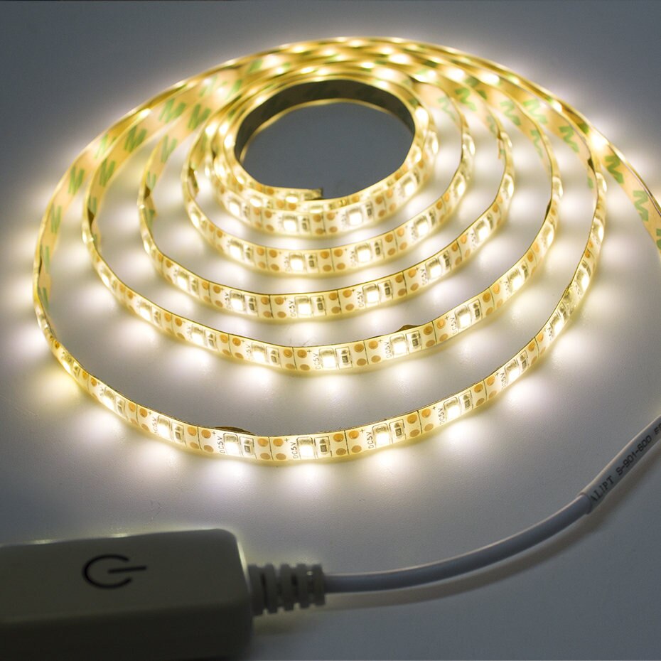 Led strip spegelljus 1m 3m 5m usb 5v badrum smink sminklampa tejp på spegel touch dimbara spegellampor sminkbord: Varm vit / 4m