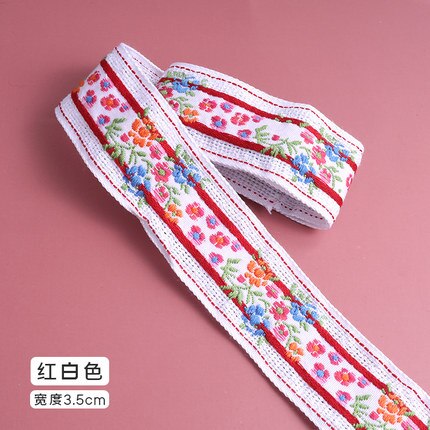 3Meter Etnische Stijl Borduurwerk Jacquard Singels Pastorale Kant Hoed, Kleding Accessoires, Decoratieve Riem Accessoires: red white
