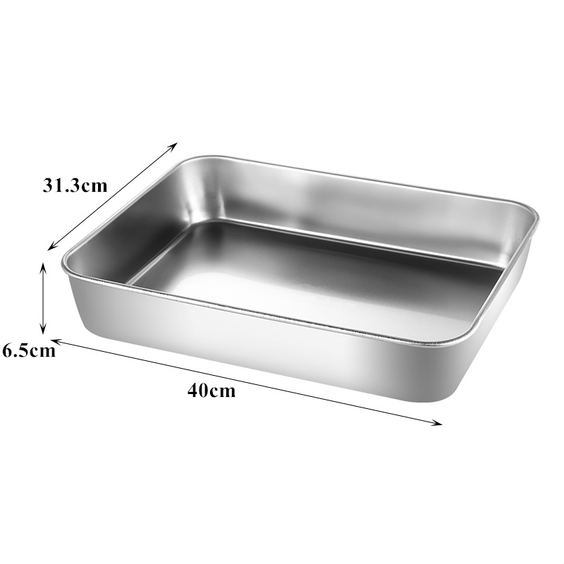 Stainless Steel Rectangular Baking Tray Food Barbecue Bakeware Fruit Bread Storage Plate with Handle Deep Pan Dish Kitchen Tools: Dark Grey