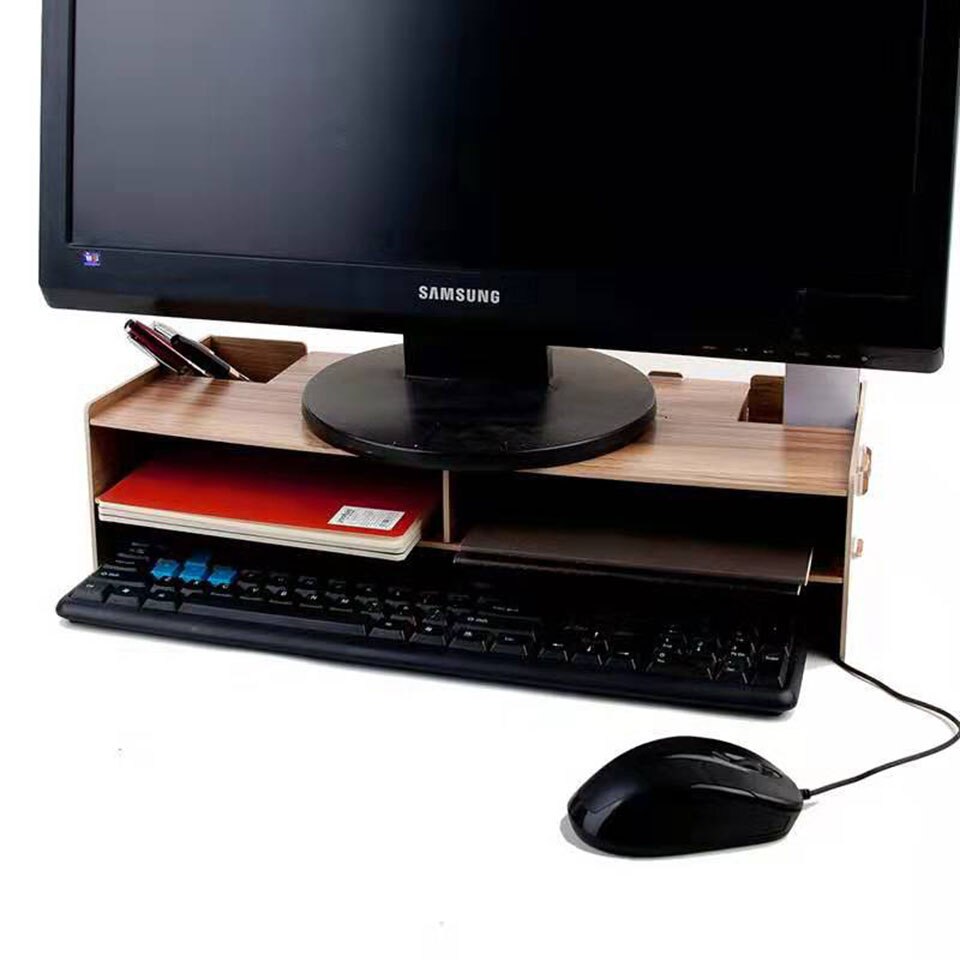 Houten Computer Monitor Organizer Escritorio Tv Pc Stand Toetsenbord Houder Bureau Organizer Thuis Bureau Opbergdoos Case: light brown