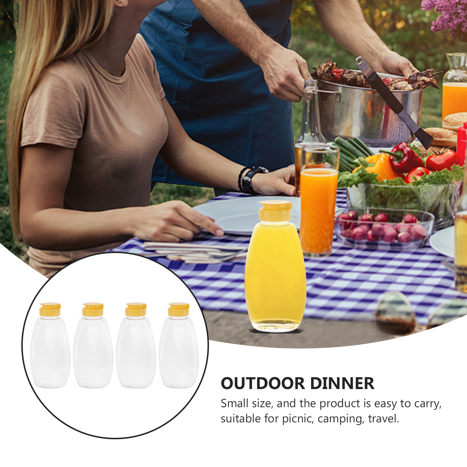 4pz trasparente plastica miele bottiglia cibo confezione bottiglia miele barattolo con coperchio miele bottiglia marmellata contenitore per casa (500g