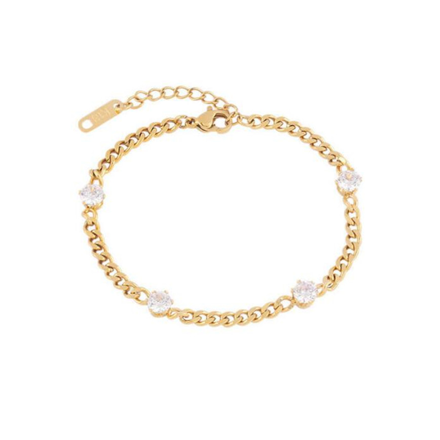 316L Rvs Shine Zirkoon Dikke Ketting Armbanden Voor Vrouwen Meisjes Mode Trend Fijne Sieraden Accessoire