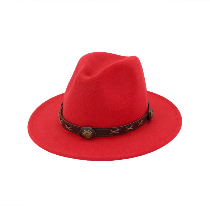 QBHAT uomo donna cappelli Fedora Jazz in feltro di lana tinta unita con cinturino in pelle marrone cappello da Cowboy a tesa larga cappello verde Trilby Panama per la festa