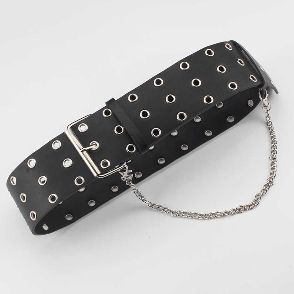 Women/Men Punk Belt Three Rows Of Holes Belt Detachable Chain Decorative Jeans Waistband Jacket Accessories PU Leather Belt