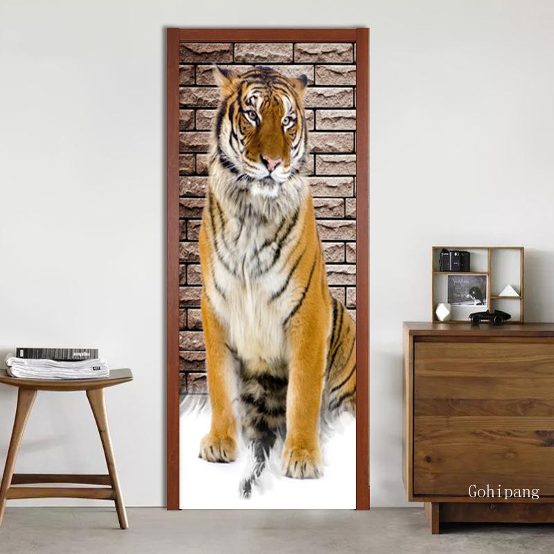 3d tigermønster dørklistremerke moderne stil dyrekunst tapet barn soverom stue hjemmeinnredning dørdekaler pvc selvklebende