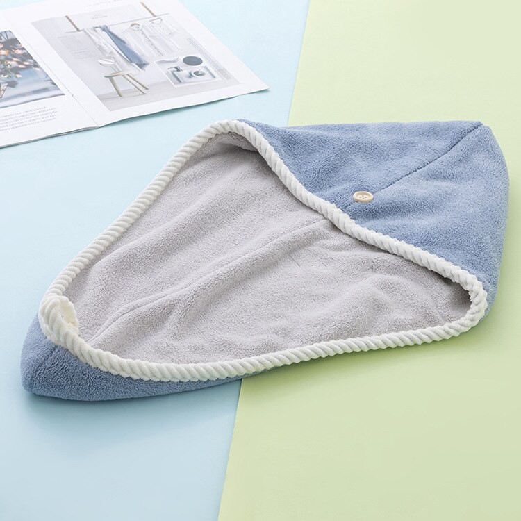 Hair Towel Thick Dry Hat Microfiber Turban For Lady Women Quick Drying Bathing Cap Set Towels Cotton Polyester Soft Shower Cap: blue gray