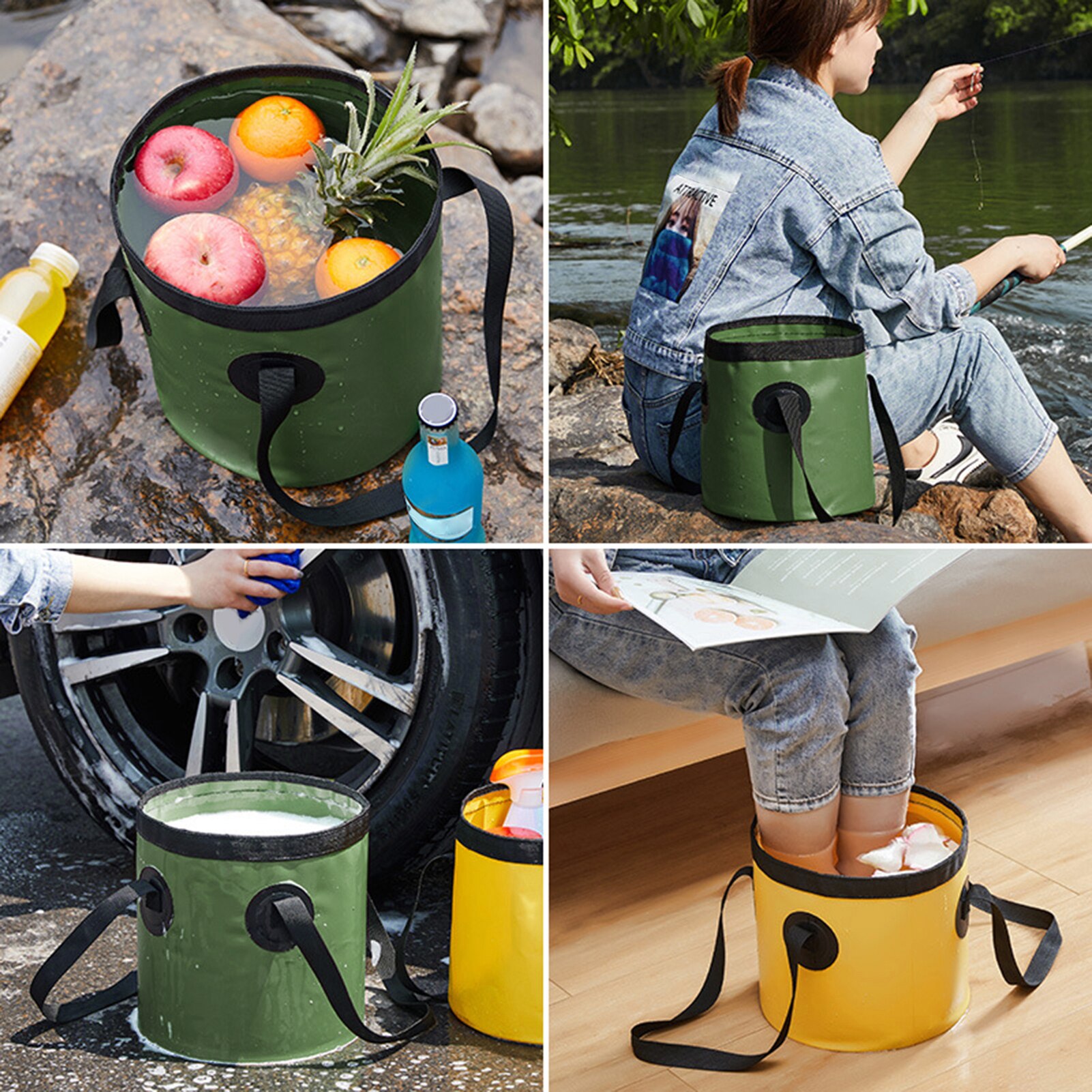 Cubo plegable de gran capacidad de 10L/20L, contenedor de almacenamiento de agua para viaje, Picnic y Camping, impermeable de PU