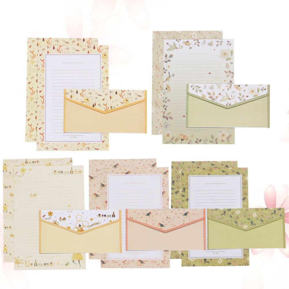 Sobres con estampado de flores y papel de letras, Kit de sobres de papelería para escritura encantadora, 5 Juegos/45 Uds., colores variados