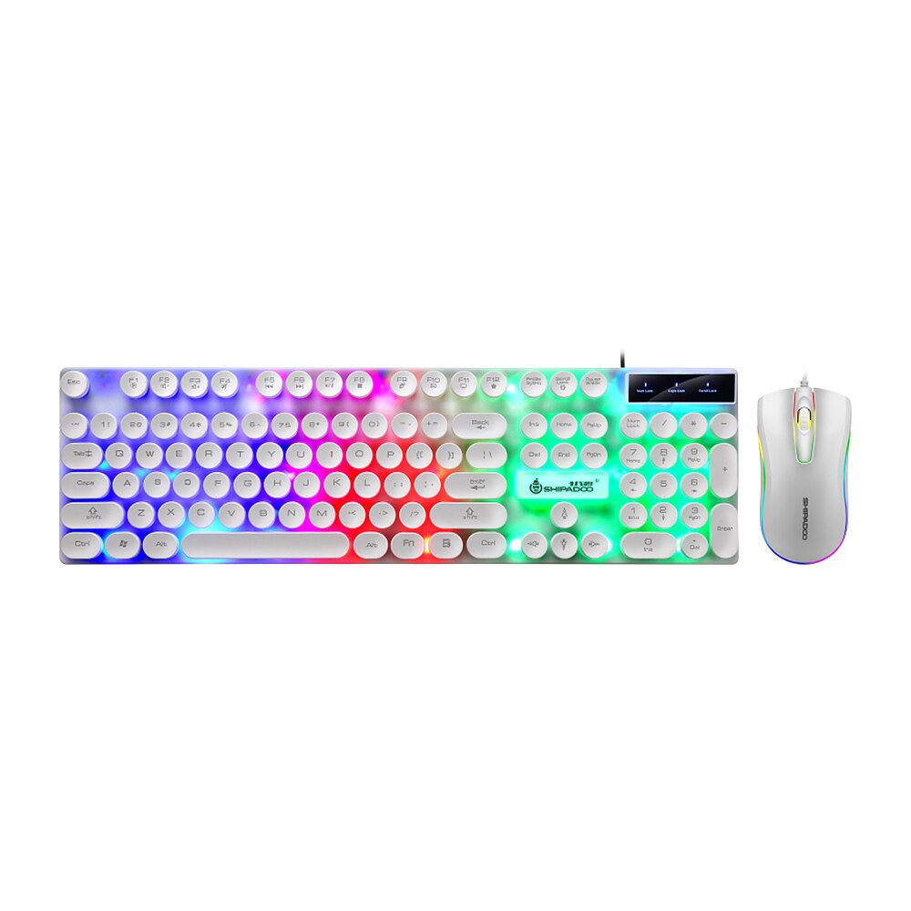 Teclado y ratón flotante Punk con retroiluminación, combinación de teclado y ratón con cable de 104 teclas, colorido ratón 3D para ordenador portátil/PC a prueba de agua: Blanco