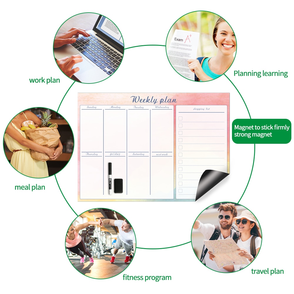 42x30cm Magnetic Weekly Planner Whiteboard Fridge Magnet Flexible Daily Work Study Plan Time Schedule Organizer Message Board