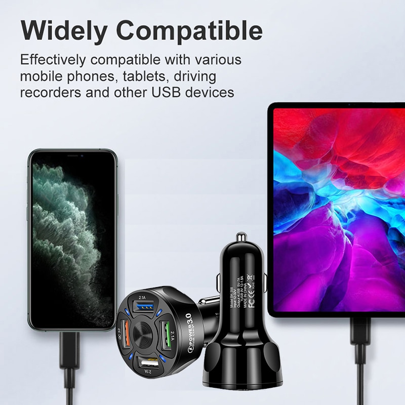 4USB Quick Car Charger Voor Mobiele Telefoon Universele Dual Usb Adapter Voor Iphone 11 Pro Max Mini Adapter Voor Xiaomi samsung