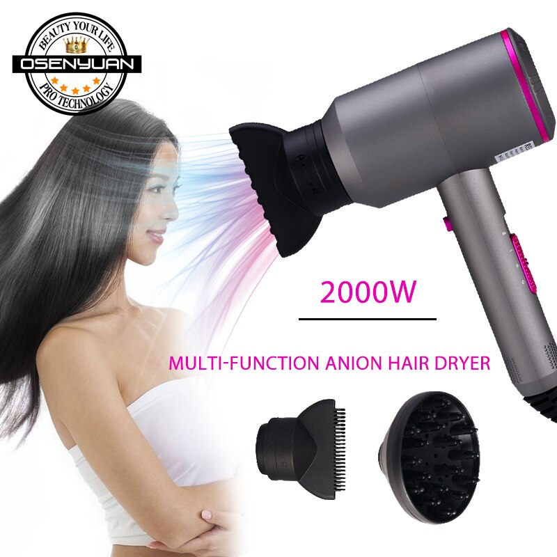 Ionic Blow Dryer Hairdryer with Diffuser Powerful AC Motor 3 Temperature 2 Speed & 1 Cool Setting, Quick Drying