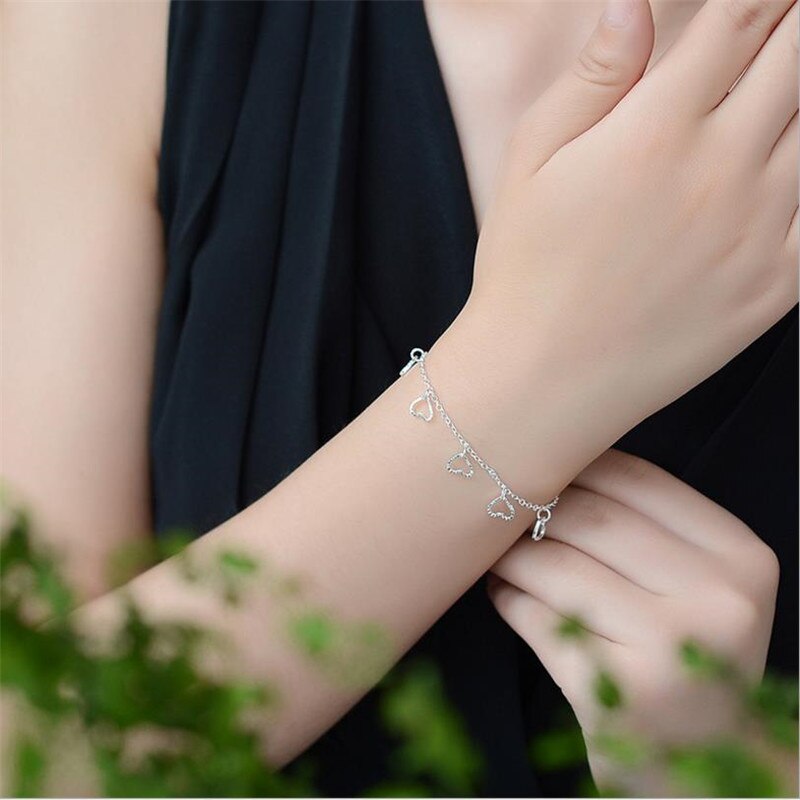 Meisjes Hart Enkelbanden Sieraden Vrouwen Mode 925 Zilveren Armbanden Vrouwelijke Accessoires Lady Enkelbandje Zilveren Lady Bijou: bracelets