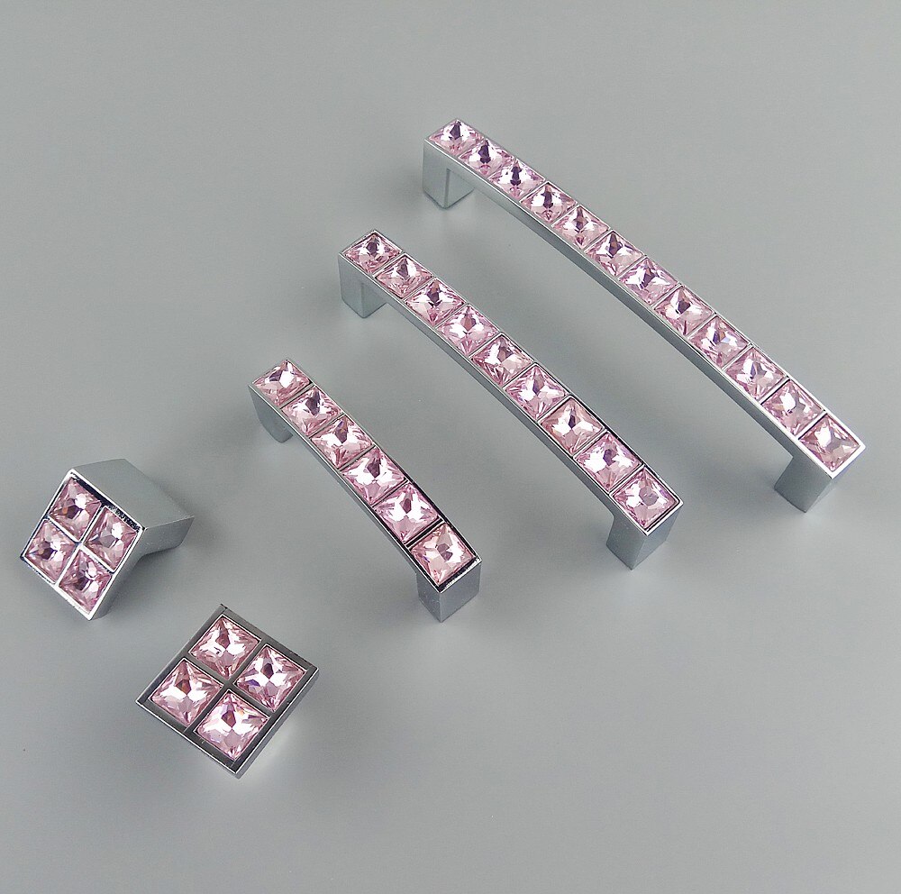Super skinnende ægte krystalglas diamant pink håndtag møbler skydedør skuffeknapper garderobe køkkenskabe skab trækker