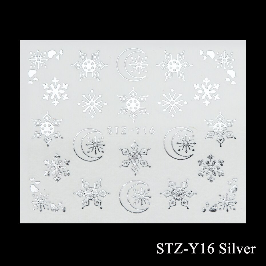1Pc Goud Zilver Kerst Sneeuwvlok Nagellak Stickers Winter Nail Art Decals Water Transfer Manicure Accesoires CHSTZ-YA-2: STZ-Y16 Silver