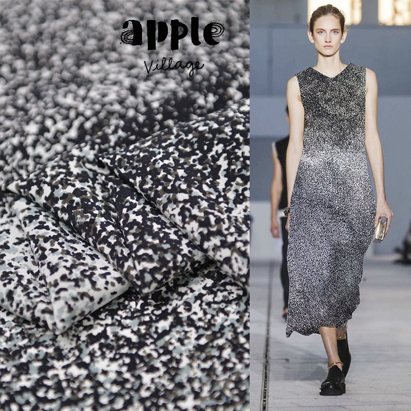 Tela de seda pura crepé de chine, 17momme, 135cm de ancho, mini estampado de manchas, SCDC1194