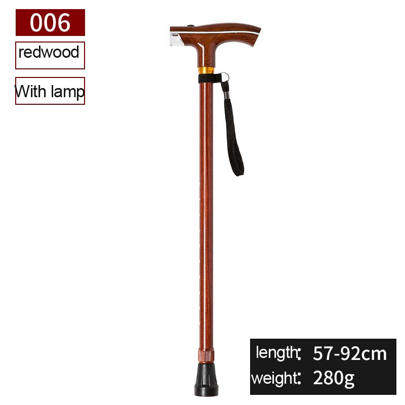 old man stick with lamp intelligent wood color multifunctional crutch scalable lighting rod old outdoor walking stick: redwood color
