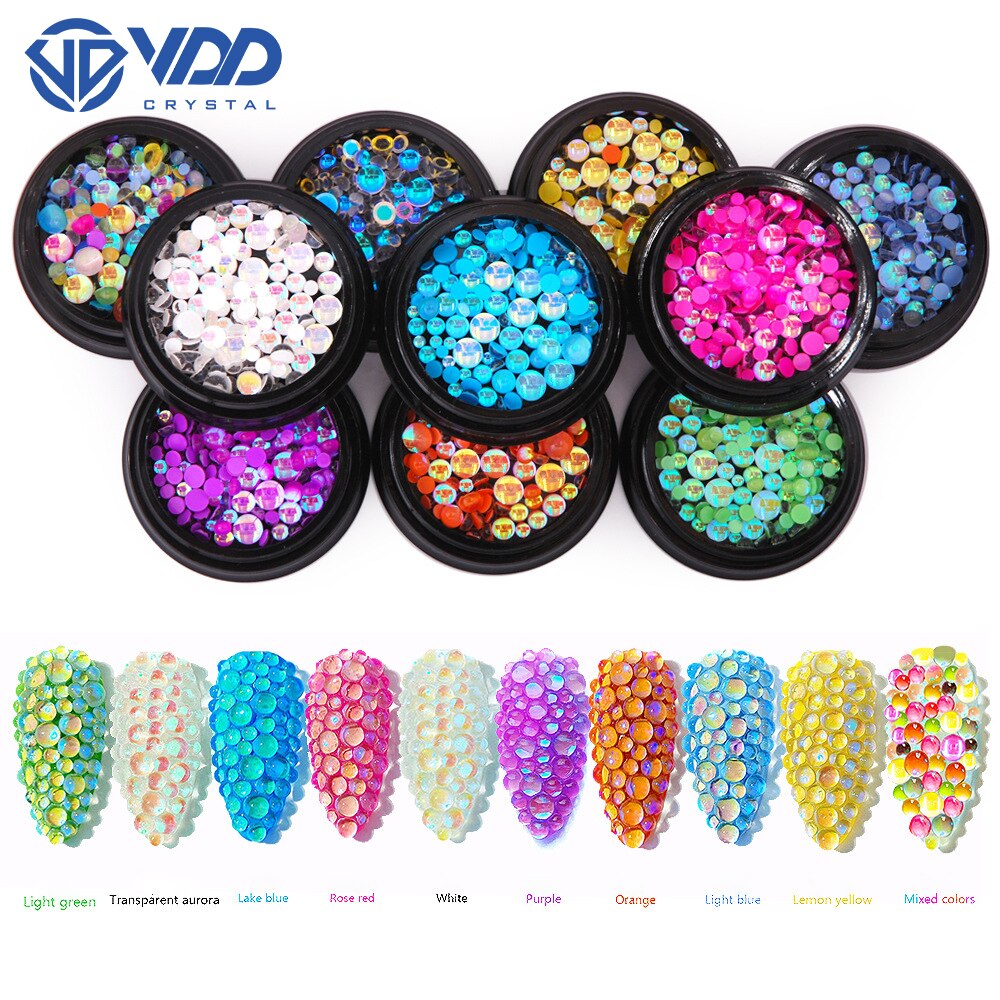 10G Gemengde Grootte Nail Art Mermaid Ronde Glazen Steentjes Mermaid Plaksteen Crystal Diy 3D Kralen Glitter Stones Decor Accessoires