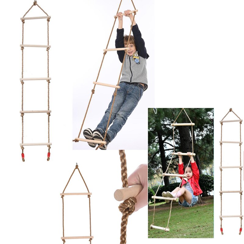 Indoor And Outdoor Sports Swing Wooden Steps For Children Rope climbing ladder 5 Bars