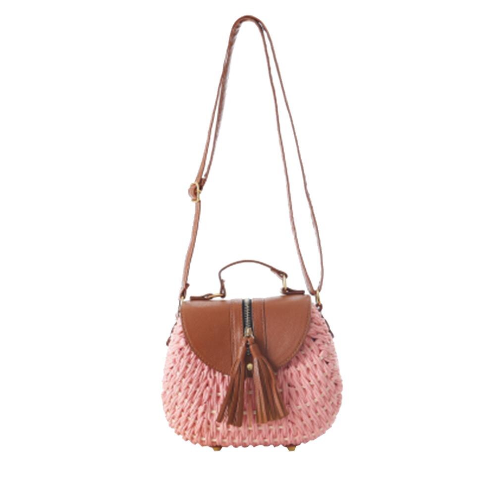 Quaste Handgemachte Stroh Woven Tasche Messenger Kausalen Runde Tasche Quaste Strand Schulter Tragetaschen Für Frauen Mädchen Handtasche